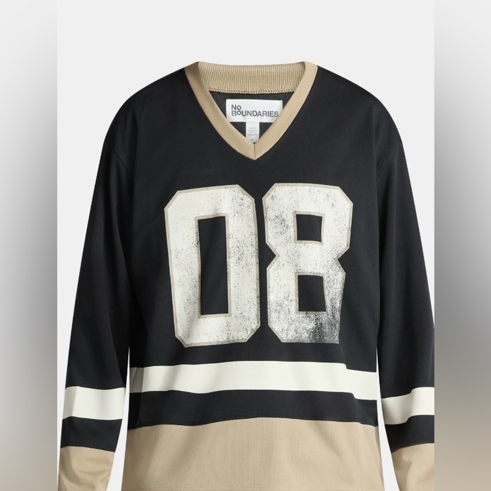 NWT‎ No Boundaries Hockey Jersey Mens Small Black Tan 08 Long Sleeve Streetwear